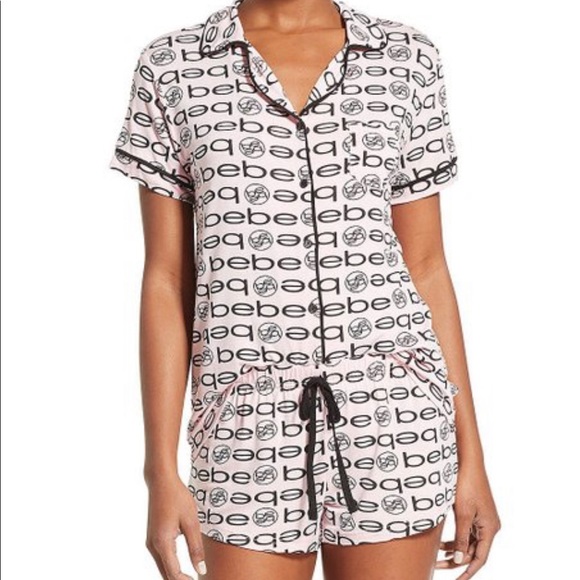 bebe Other - Bebe Pink Logo Shorts Button Down Short Sleeve Top
